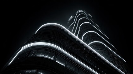 Night cityscape: Illuminated skyscraper architecture