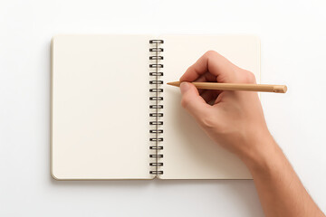 hand with pen on notebook