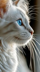 anime style close up shot of a white cat