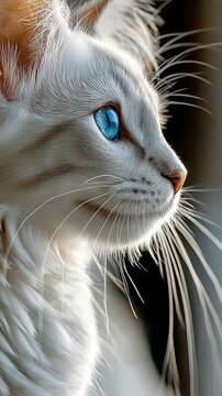 anime style close up shot of a white cat