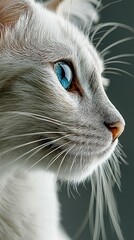 anime style close up shot of a white cat