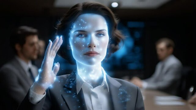 Professional AI Assistant for Organizing Meetings in Modern Workplace,"AI assistant,holographic assistant