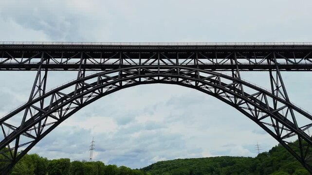 Close Drone Flyunder Beneath Mungstener Brucke with Upward Tilt in Solingen