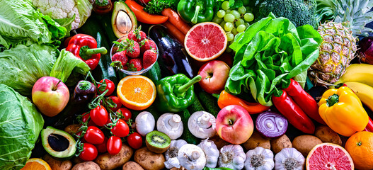 Variety of raw vegetables and fruits