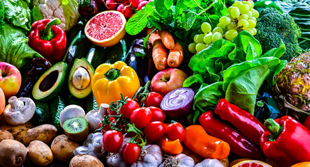 Variety of raw vegetables and fruits