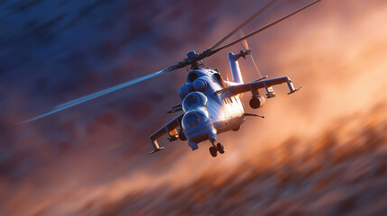 Gunship Helicopter Training in Action on Military Ground