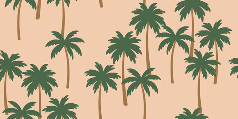Tropical pattern with freehand drawn palm trees. Hawaiian summer background. Coconut tree print for fabric, textiles, packaging, cover, poster, banner, wallpaper, interior. Vector illustration.