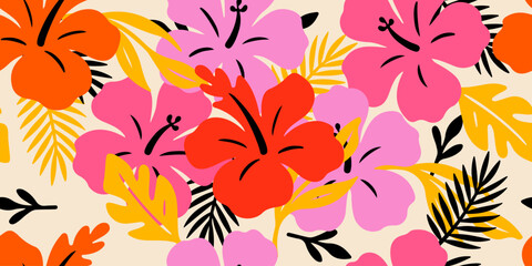 Exotic hand drawn flowers, seamless patterns with floral for fabric, textiles, clothing, wrapping paper, cover, banner, home decor, abstract backgrounds.