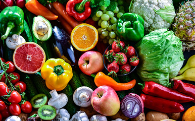 Variety of raw vegetables and fruits