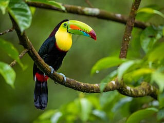 Fototapeta premium Vibrant Keel-billed Toucan Perched on Branch