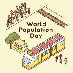 Crowded Transport Illustration – Buses, trains full of tiny human figures  world population day