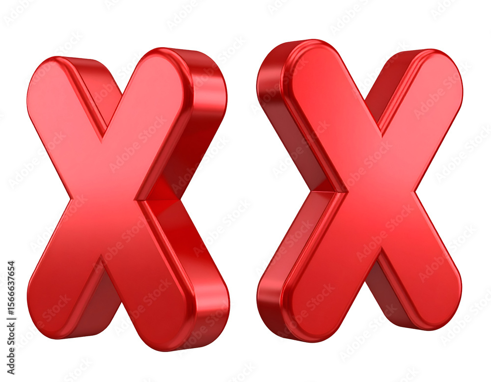 Poster a pair of vivid red glossy three-dimensional x symbols elegantly crafted with smooth rounded edges.