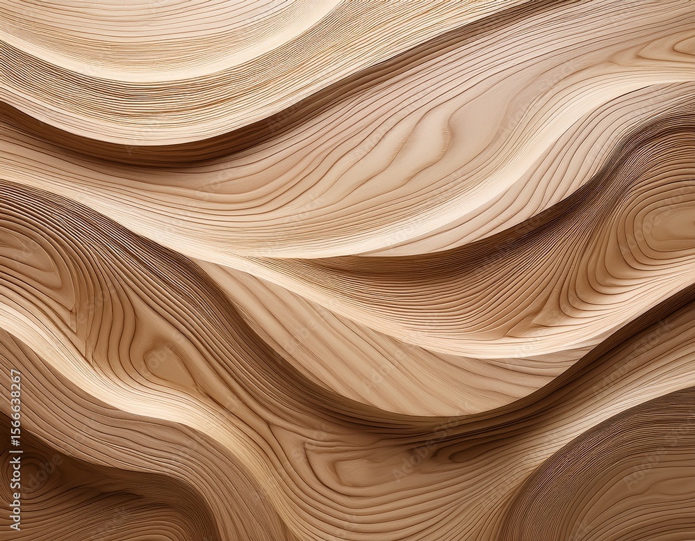Poster modern smooth wood veneer wall texture features elegant wavy patterns in warm beige and cream tones 