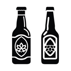 Black beer bottles with hop emblems beverage drink