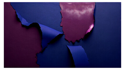 Torn paper revealing a vibrant magenta layer with glowing light and dark blue background