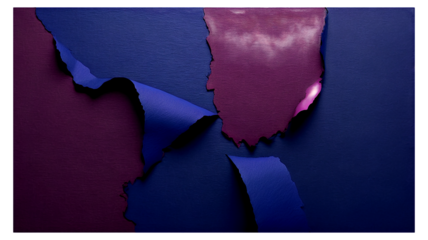Torn paper revealing a vibrant magenta layer with glowing light and dark blue background