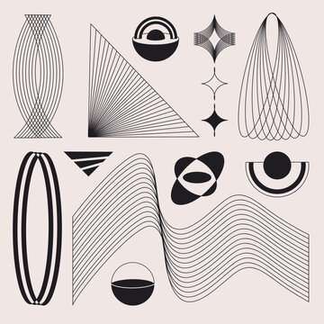 Minimalist Mid Century GeometricAbstract Stripe Vector Line Wavy Art Set 