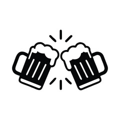 Two frothy beer mugs clinking together toast celebration