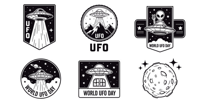 UFO and World UFO Day Vector Emblems.
