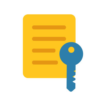 Golden document with a blue key enhances security and access control, suitable for data protection or authorization graphics.