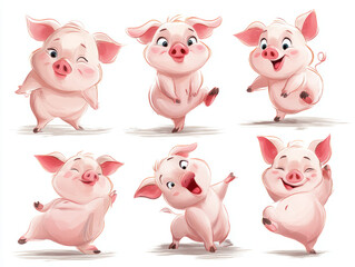 Chubby Piglet in Various Expressive Poses and Emotions