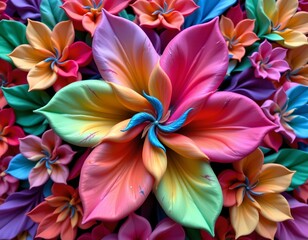 Fototapeta premium the image presents an abstract position of floral forms, reminiscent of fractal art, the main subject is the arrangement of flower like shapes, each displaying a swirling