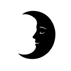 very simple flat and single minimalist Whispering Moon Silhouettes in black on a white background