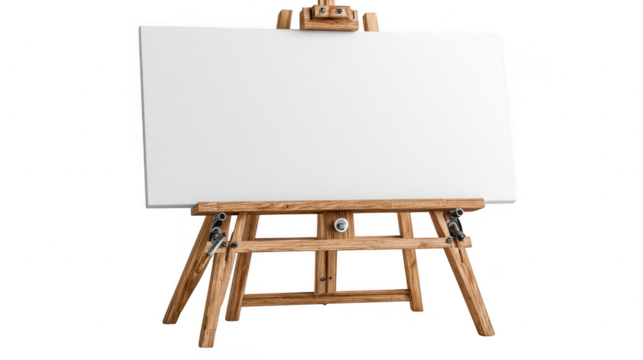 Wooden easel holding blank white canvas isolated on transparent background - Powered by Adobe
