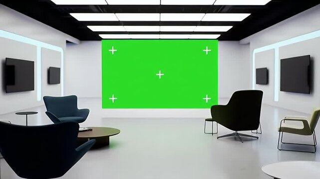 Modern Showroom Interior with Green Screen