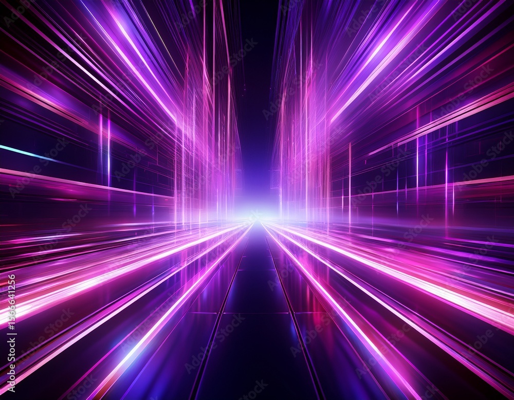 Poster abstract glowing purple lights with futuristic perspective effect and motion blur creating a captiva