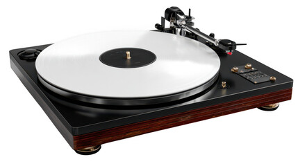 Elegant black turntable isolated on transparent background