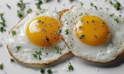 Delicately Plated Fried Eggs with Soft Yolks and Herbs for a Cozy Breakfast Mood