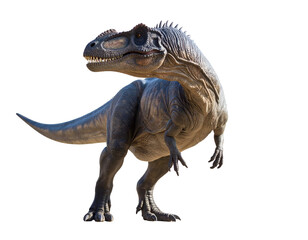 Fototapeta premium A majestic prehistoric Giganotosaurus dinosaur stands powerfully, showcasing its detailed scales and sharp teeth.