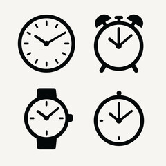 very simple flat and single minimalist ing Clock Silhouettes in black on a white background