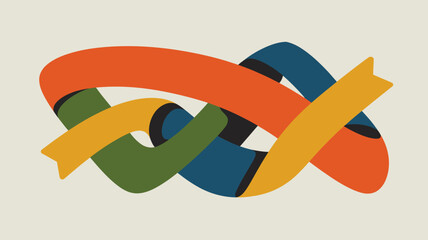 Abstract illustration of intertwined colorful ribbons on a neutral background in flat design style
