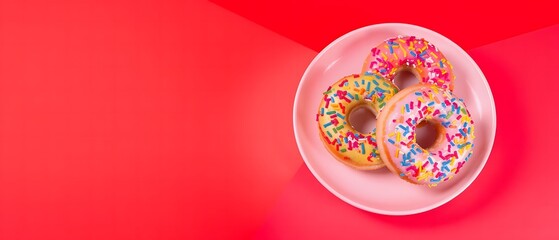 Sweet pink donuts with sprinkles, sweet, bakery