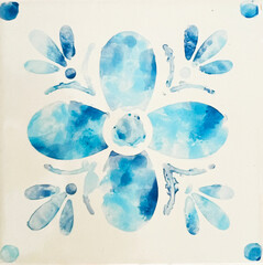 Detail of the traditional tiles from facade of old house. Decorative tiles.Valencian traditional tiles. Floral ornament.