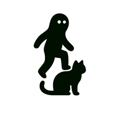 very simple flat and single minimalist Hidden Cat Step Silhouettes in black on a white background
