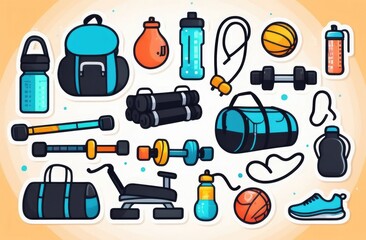 Illustration of sports equipment for fitness,set of elements for sports