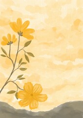 grunge background with yellow flowers