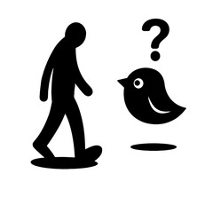 very simple flat and single minimalist Curious Bird Spirit Silhouettes in black on a white background