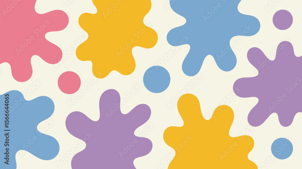 Poster colorful splatters and circles on a cream background in a playful and abstract design pattern