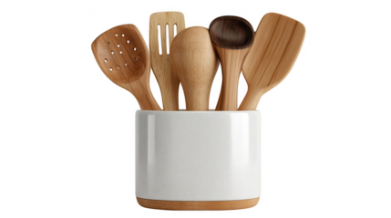 Wooden utensils isolated on transparent background