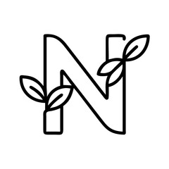 Letter N with leaves in a minimalist linear design