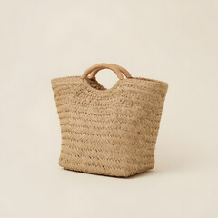 Beige eco-friendly knitted bag placed on a white background.