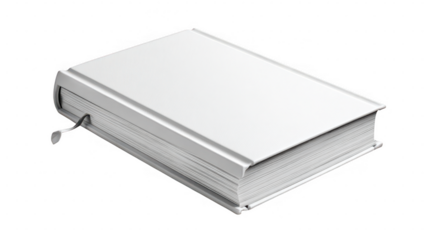 Blank white hardcover book with bookmark isolated on transparent background