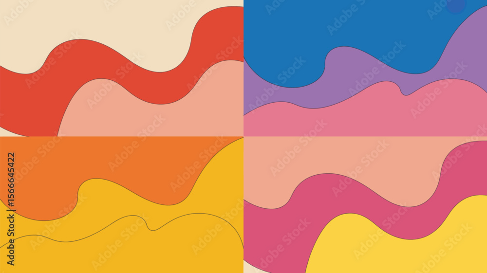 Aufkleber abstract colorful wavy shapes in a four quadrant design with pastel and bright color scheme