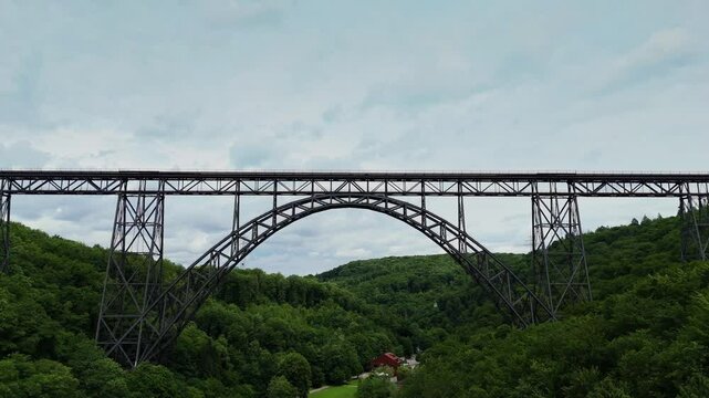 Low Angle Drone Approach Toward Mungstener Brucke from Below in Solingen Germany
