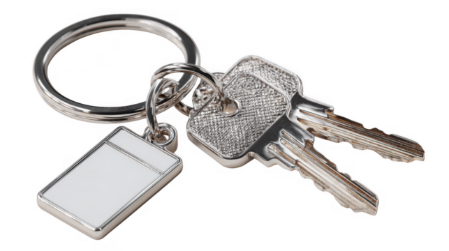 Silver keys with blank tag isolated on transparent background - Powered by Adobe