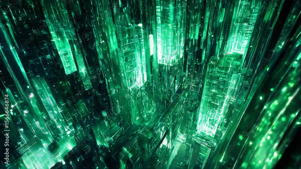 Aufkleber a pulsating mosaic of green data technology, digital high tech concept